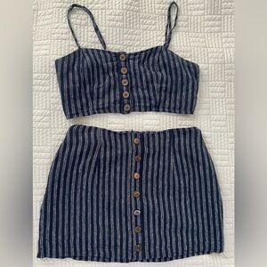 Striped Blue Two-Piece Forever 21 Set with Button Details